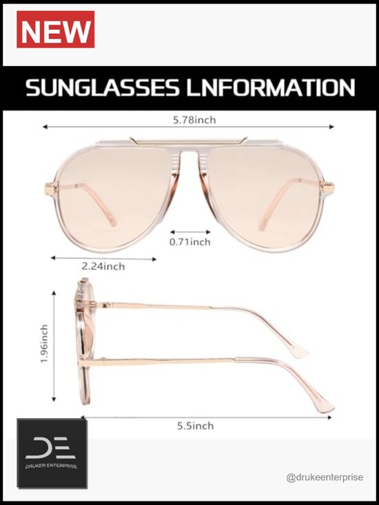 Oversized Aviator Sunglasses Gold Metal Frame Square Retro UV Protection